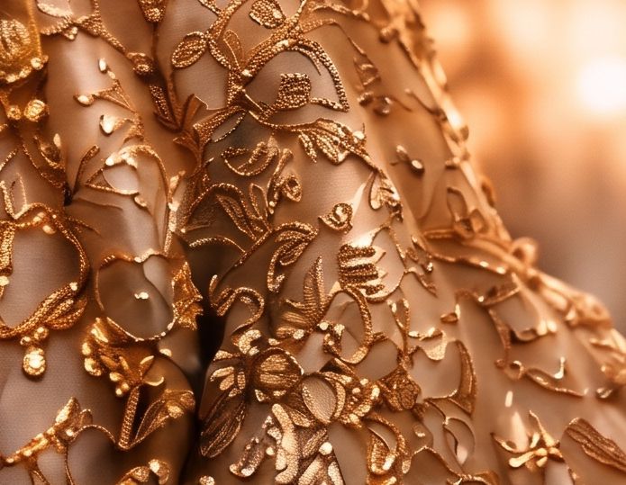 Close-up of gold textile embroidery