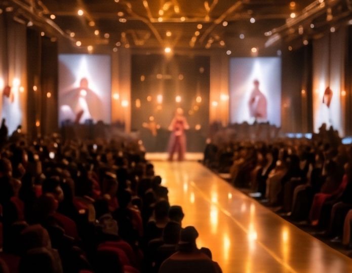 Auditorium runway with stage lights and audience