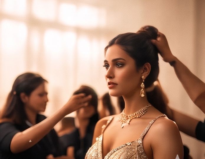 Backstage hair and makeup preparation